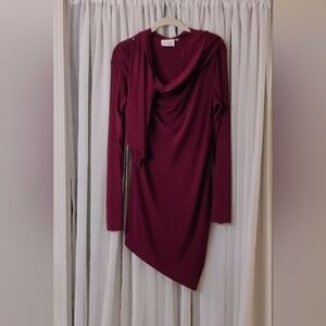 Attitudes by Renee Burgundy Cowl Neck Long Sleeve Tunic